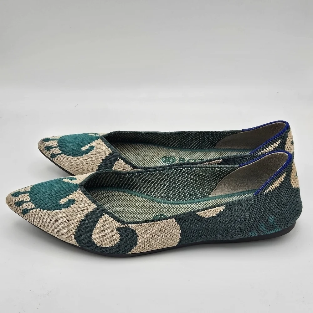 Rothy's The Point pointed toe flats in Moroccan Green pattern size 8